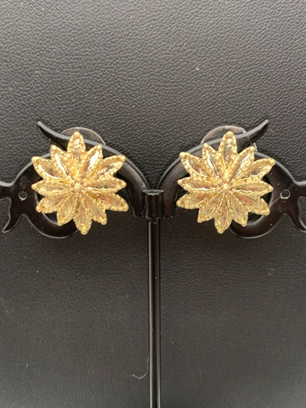 Gold Tone Floral Starburst Stud Earrings